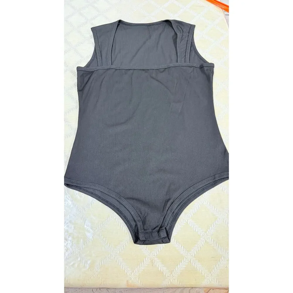 Bundle of 3 Ribbed Square-Neck Bodysuits (Nude, Mocha & Black) - Size XXL